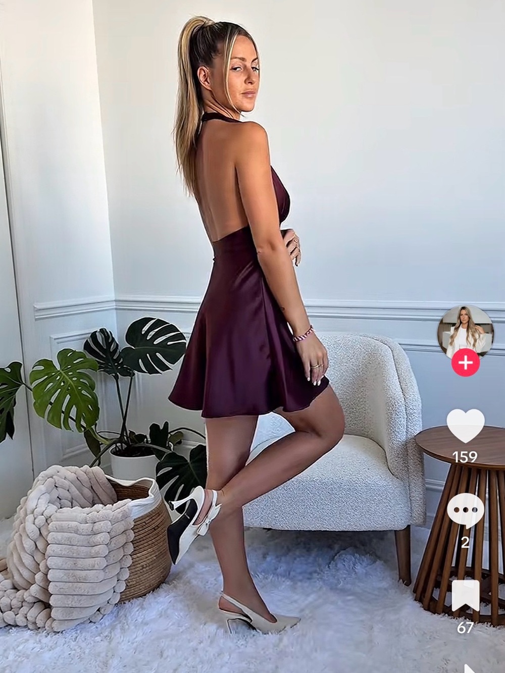 Zara Satin Halter Mini Dress in Burgundy Wine